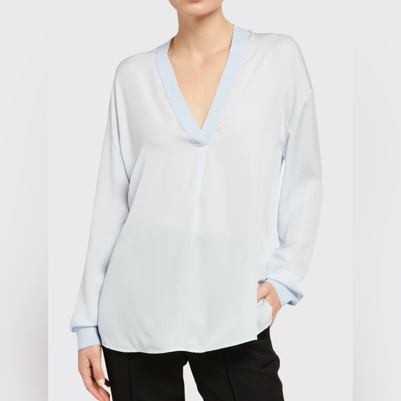 Vince Light Blue V-Neck Blouse - Picture 1 of 12